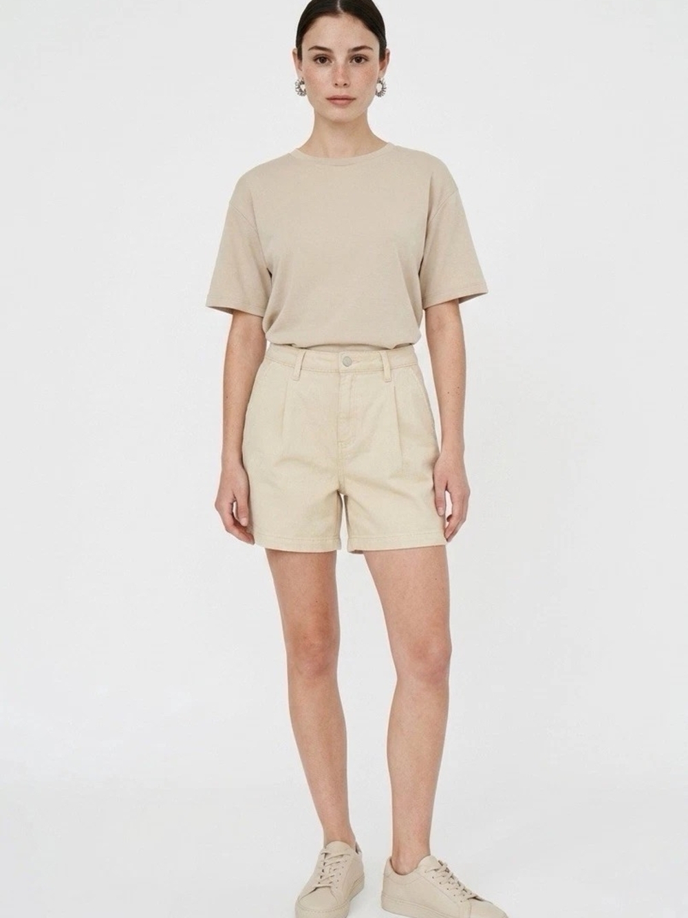 BCBGeneration NWT Beige High-Rise Relaxed Trouser Short Pleated Denim 5/27